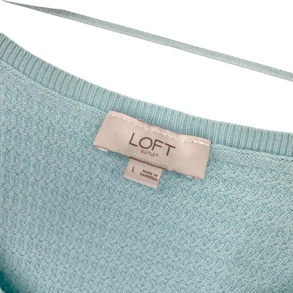 Loft Blue Green Knit V-Neck Lightweight Cotton Sweater - Picture 4 of 8